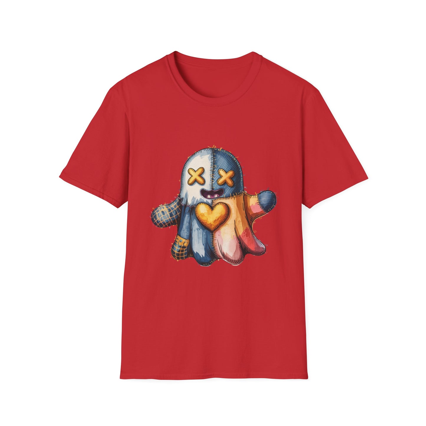 Spooky Plush Character Unisex Softstyle T-Shirt - Ghostlike Pop-Art Mascot Tee, Halloween Trick-or-Treat Apparel, Stitched Style Shirt,