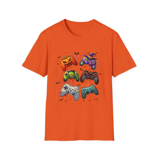 Halloween Gamepad T-Shirt, Gamer Tee for Horror Levels, Spooky Season Shirt, Unisex Softstyle Top, Cursed Vibe Controller Costume