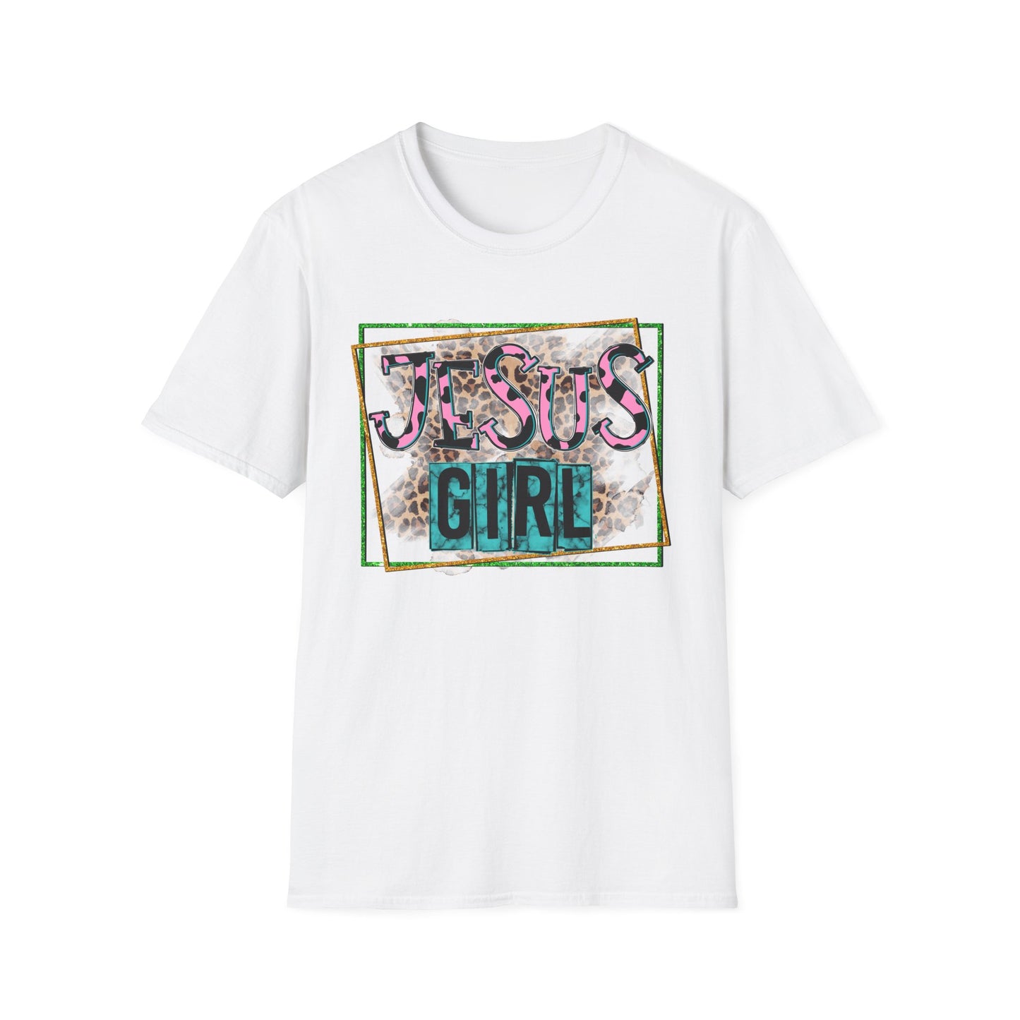 Jesus Girl Leopard Glitter Tee – Faith Meets Fierce