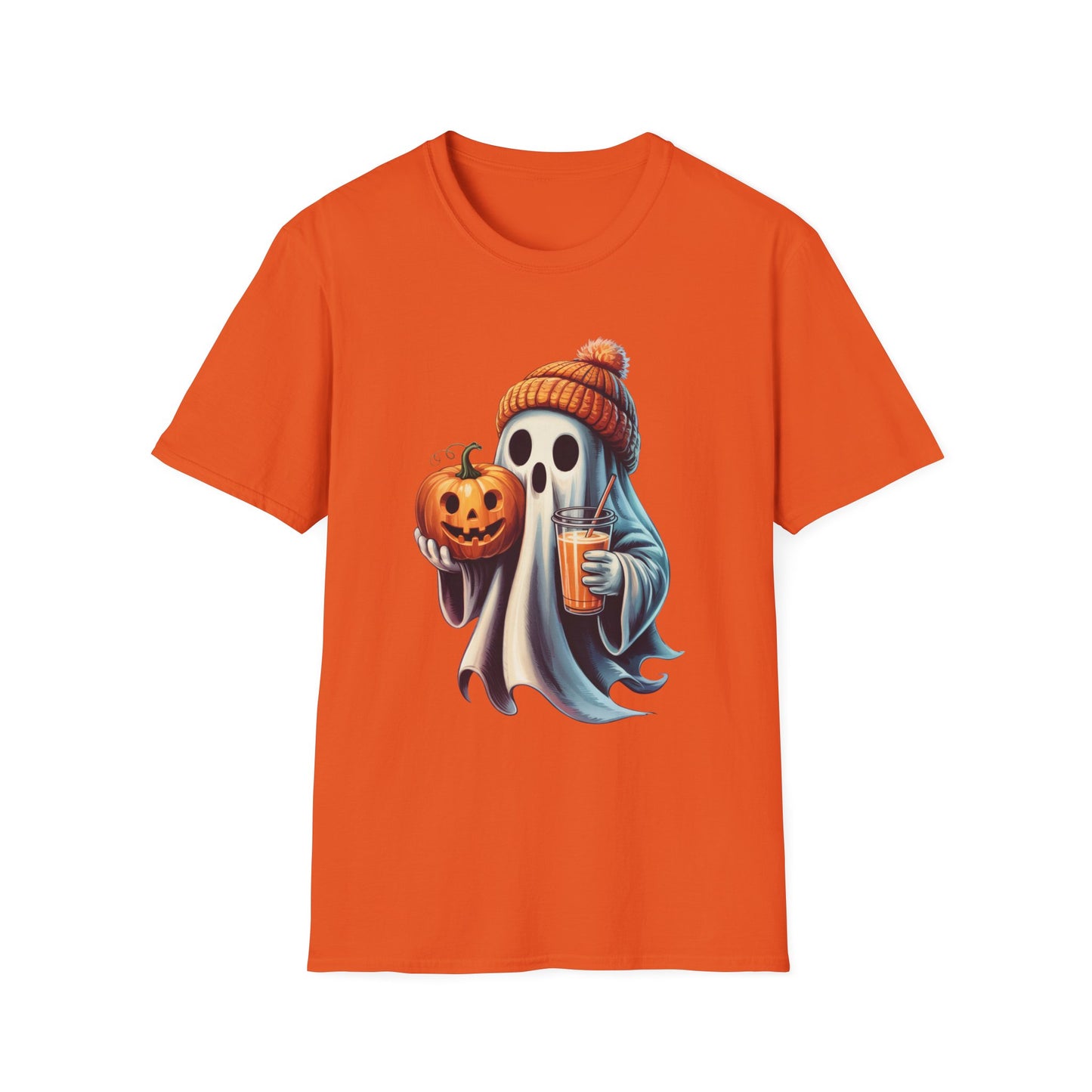 Sip and Boo Unisex Softstyle T-Shirt - Ghostlike Pop-Art Mascot Tee, Halloween Trick-or-Treat Apparel
