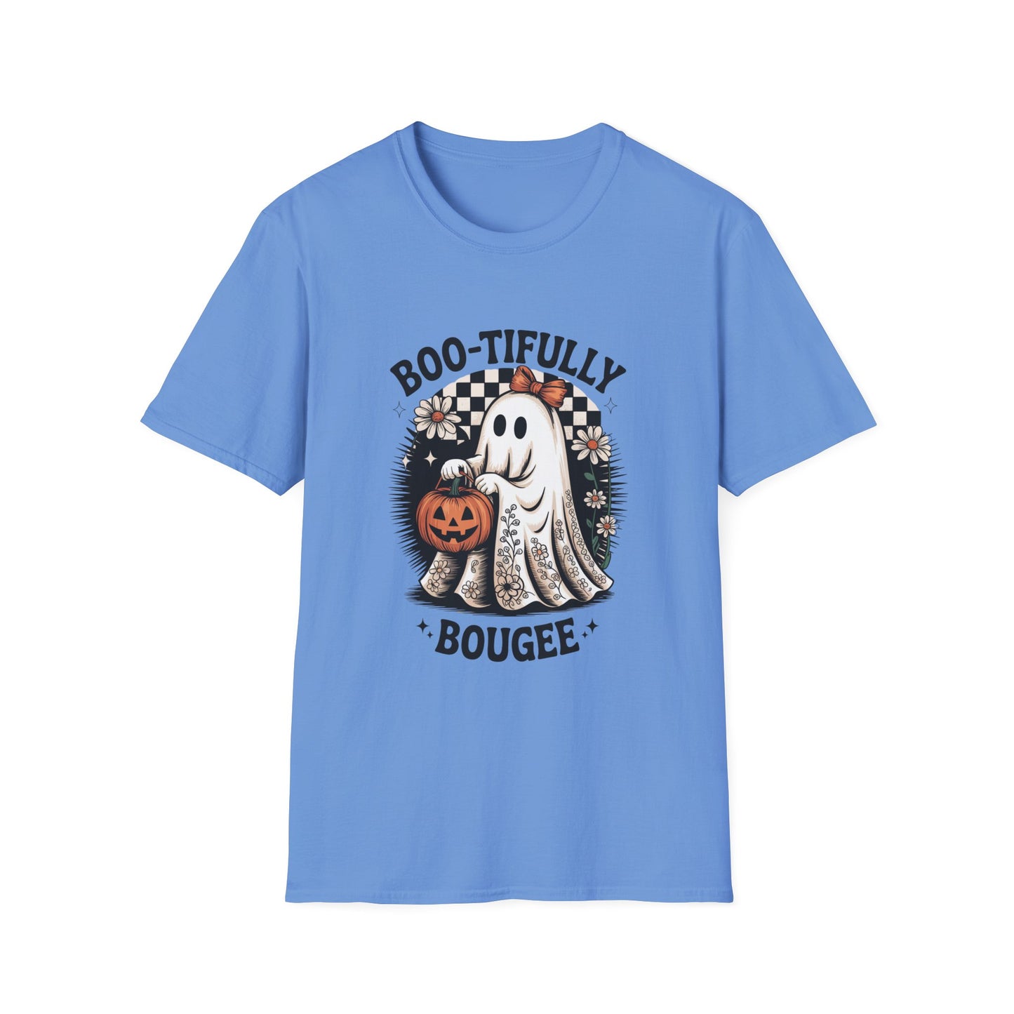 Boo-tifully Bougee Unisex Softstyle T-Shirt - Ghostlike Pop-Art Mascot Tee, Halloween Trick-or-Treat Apparel