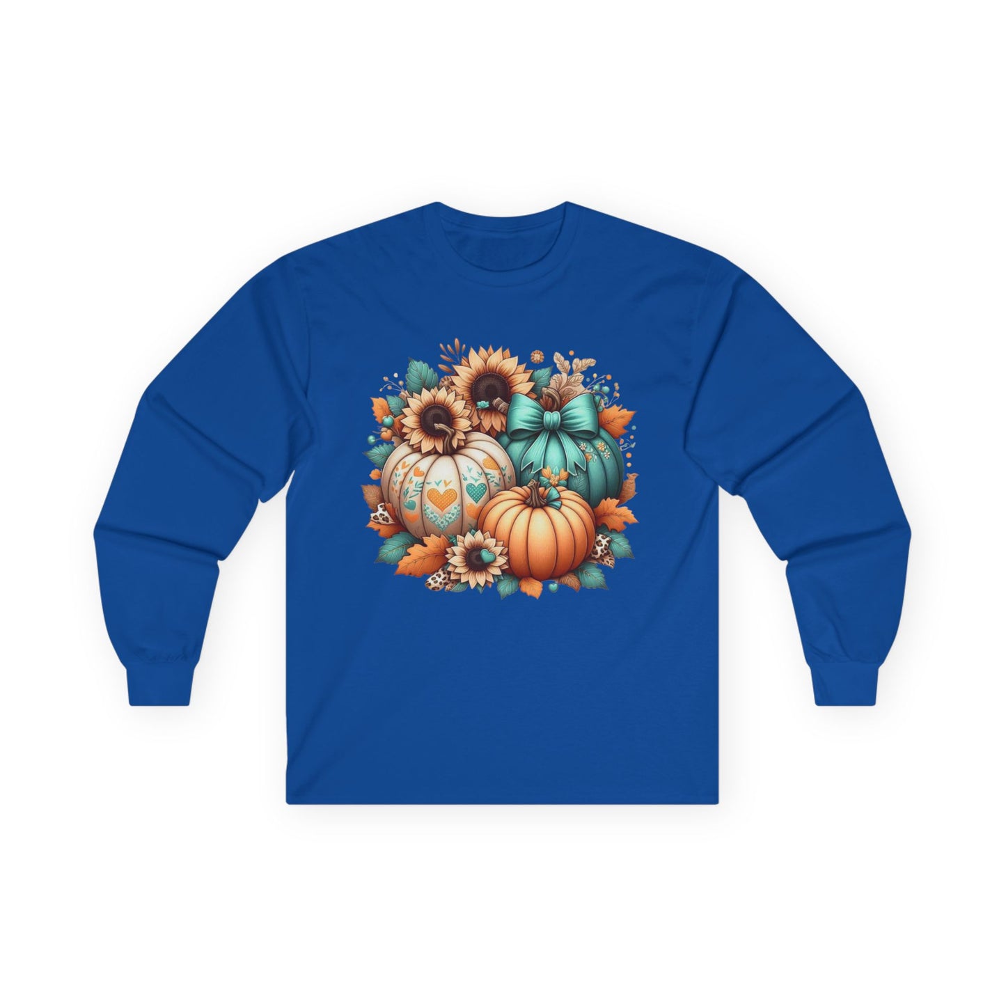 “Harvest Hearts & Bows” Long Sleeve Tee – Pumpkin Trio Edition