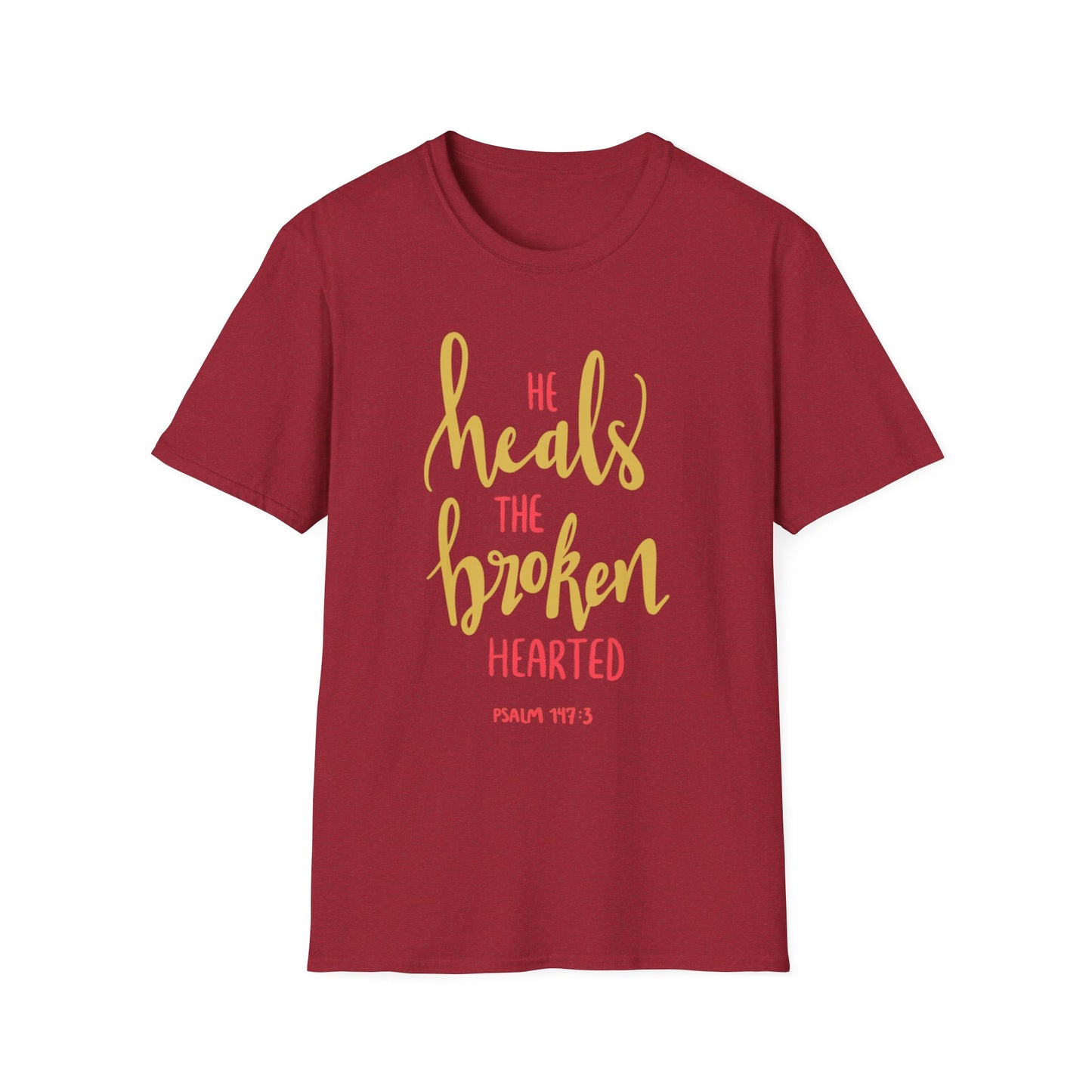 He Heals the Brokenhearted Tee – Psalm 147:3 Comfort Edition