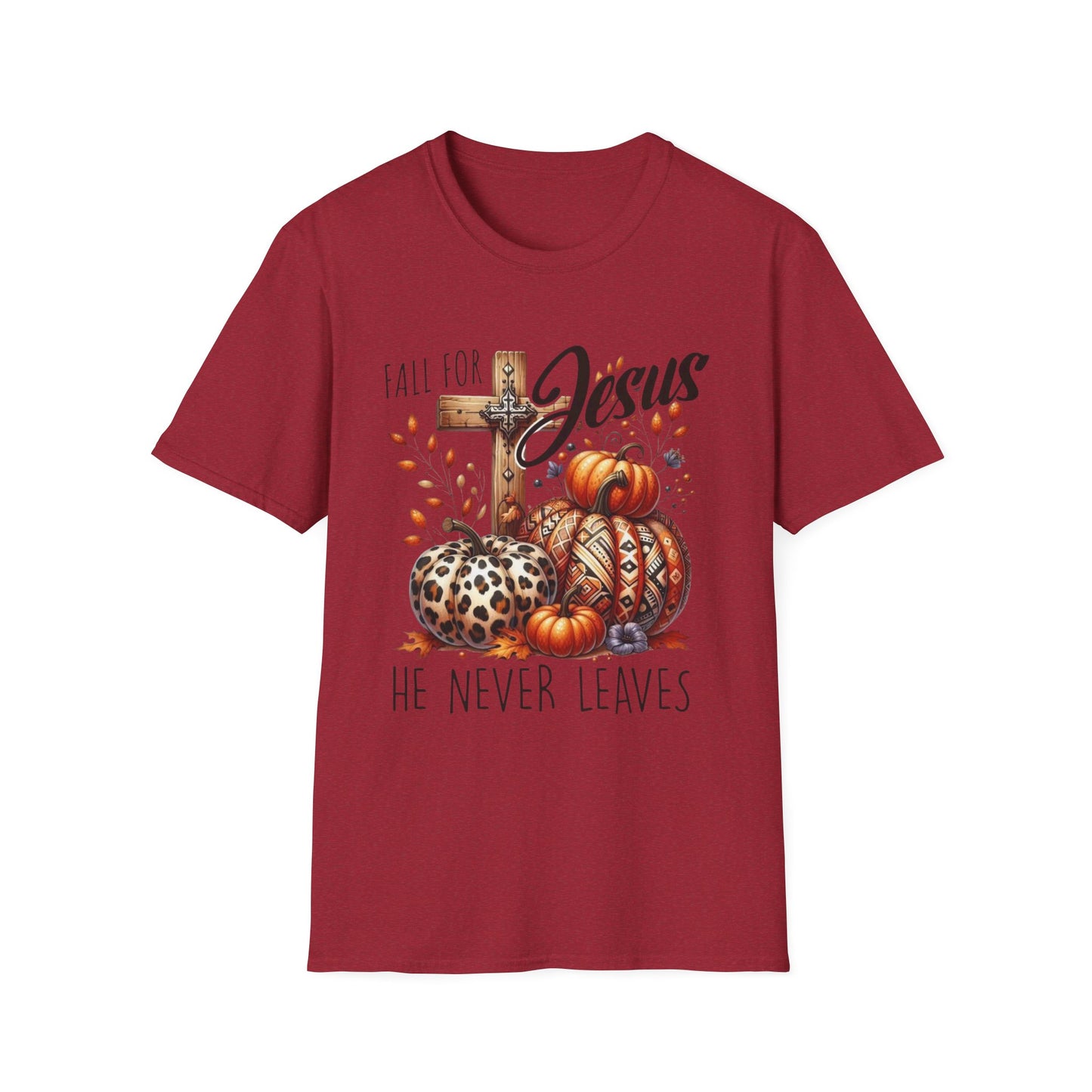Fall for Jesus – He Never Leaves Short Sleeve Tee