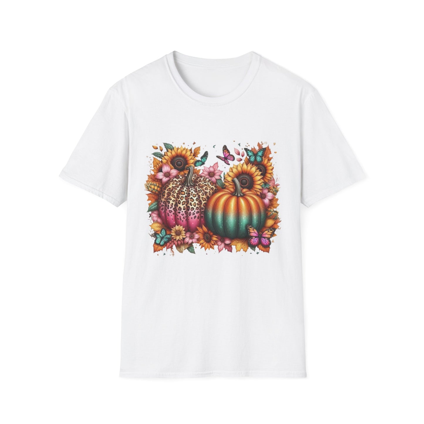 “Wild Bloom Pumpkins” Tee – Leopard Luxe & Teal Twilight Edition
