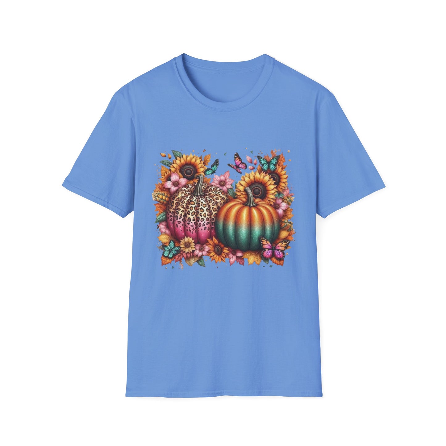 “Wild Bloom Pumpkins” Tee – Leopard Luxe & Teal Twilight Edition