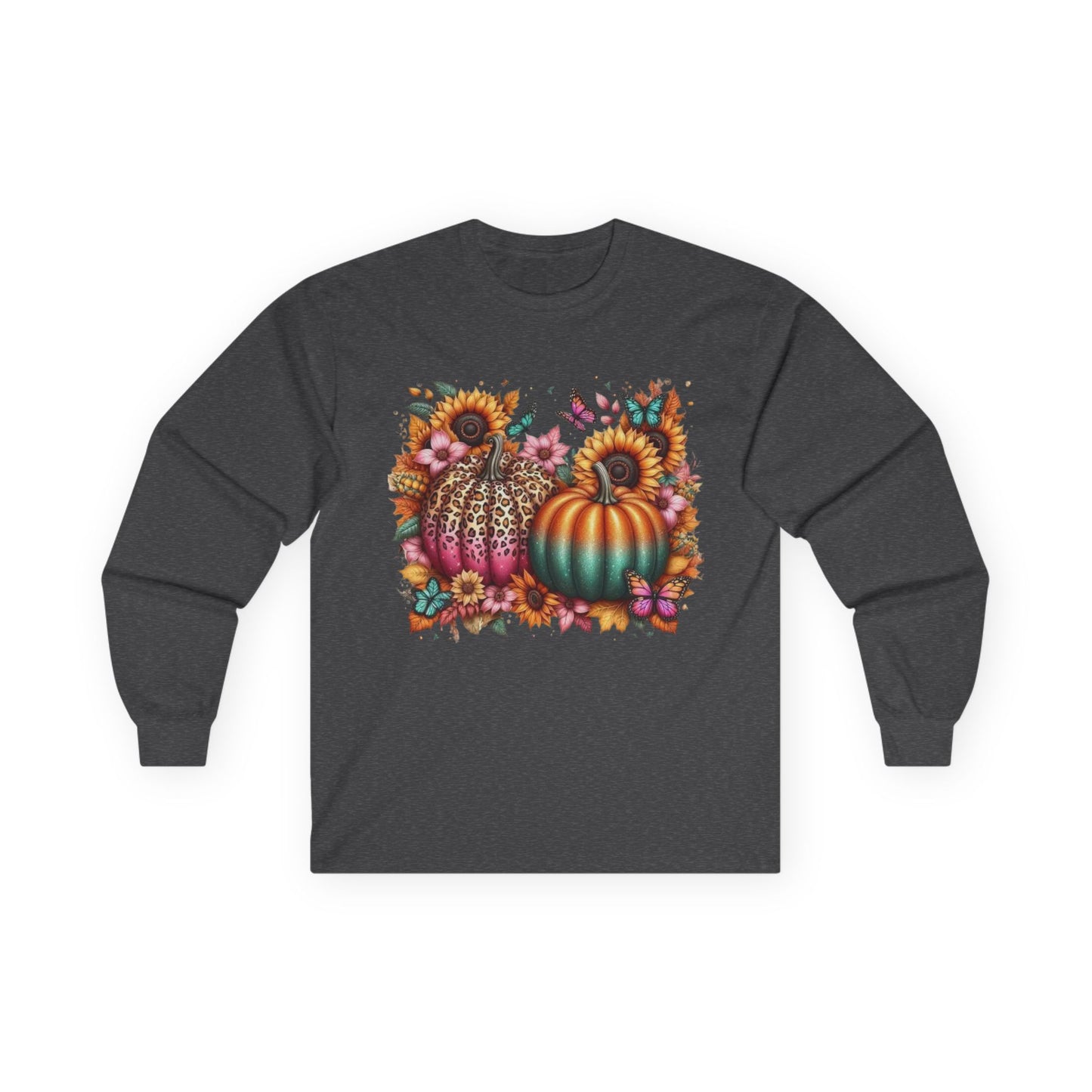 “Wild Bloom Pumpkins” Long Sleeve Tee – Leopard Luxe & Teal Twilight Edition