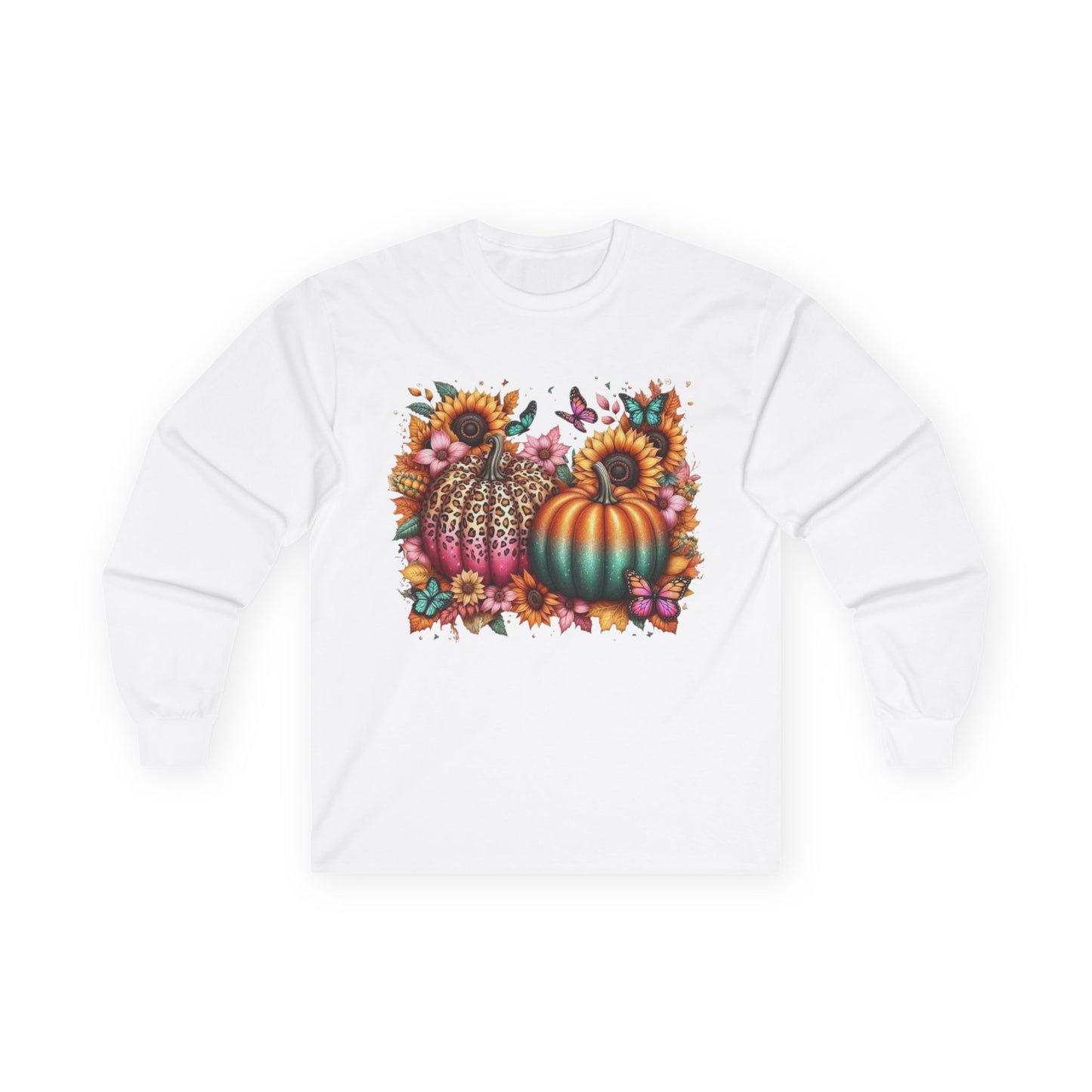 “Wild Bloom Pumpkins” Long Sleeve Tee – Leopard Luxe & Teal Twilight Edition