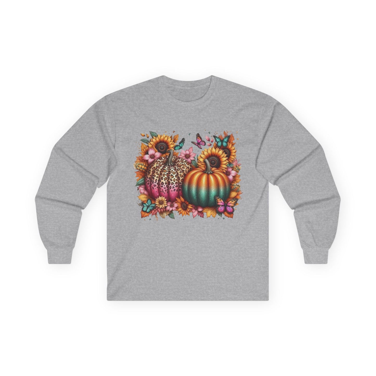 “Wild Bloom Pumpkins” Long Sleeve Tee – Leopard Luxe & Teal Twilight Edition