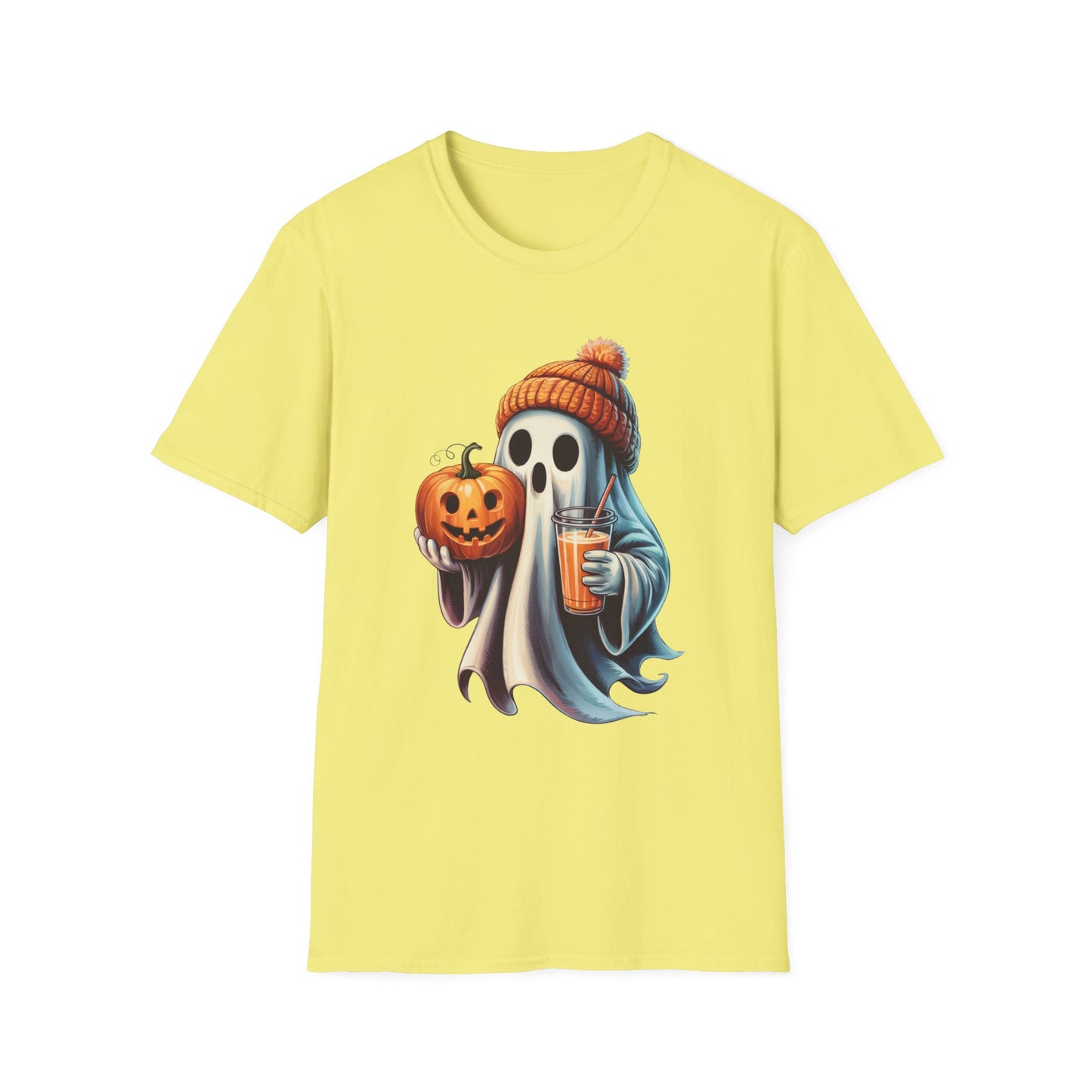 Sip and Boo Unisex Softstyle T-Shirt - Ghostlike Pop-Art Mascot Tee, Halloween Trick-or-Treat Apparel