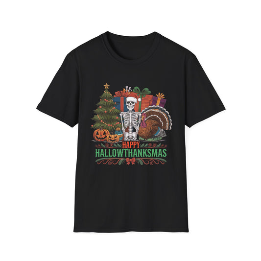 Happy Hallowthanksmas – Skeleton Holiday Mashup Short Sleeve Tee