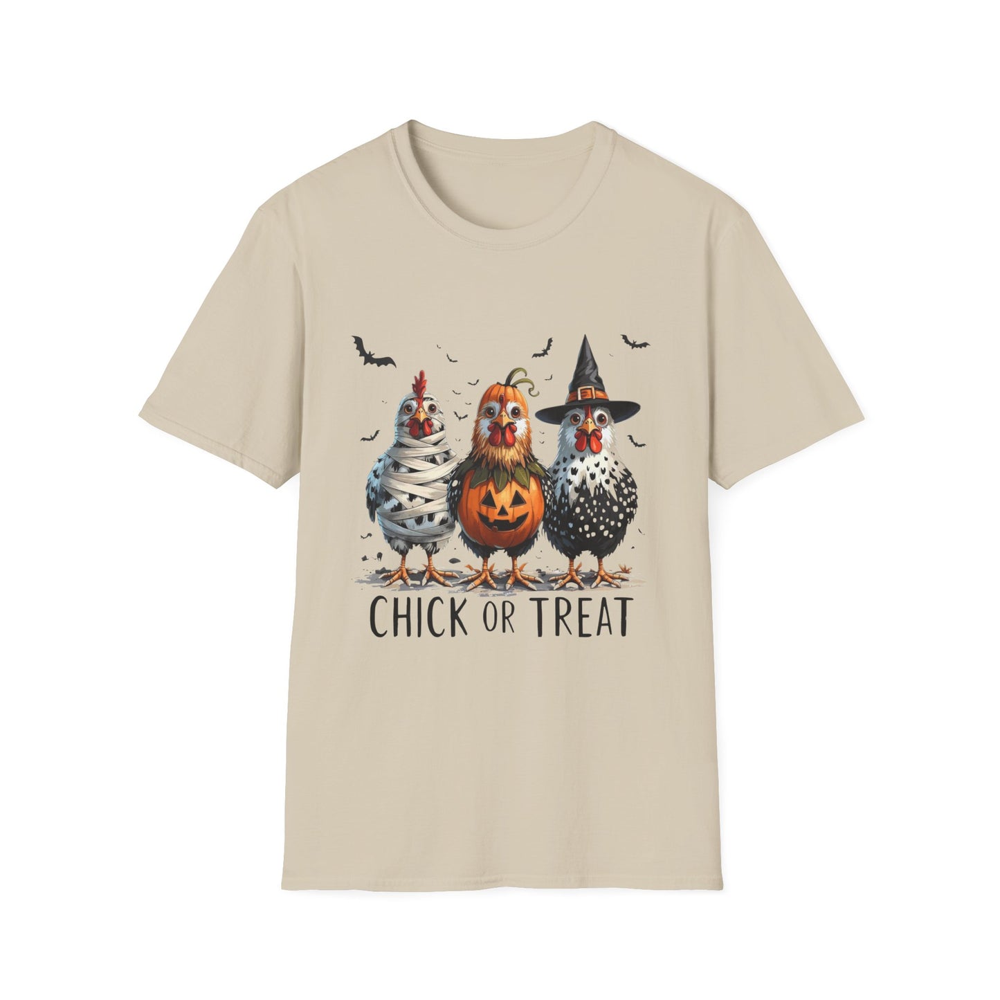 Chick or Treat Softstyle T-Shirt, Trick or Treat Tee, Spooky Halloween Shirt, Sarcastic Chicken Shirt