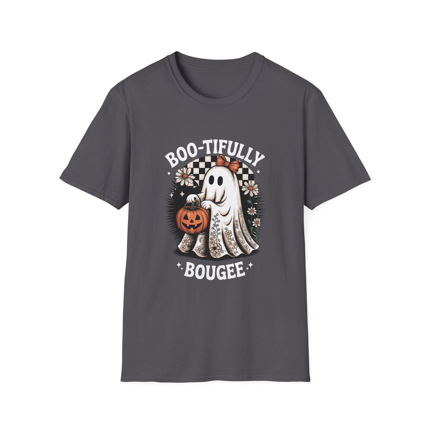 Boo-tifully Bougee Unisex Softstyle T-Shirt - Ghostlike Pop-Art Mascot Tee, Halloween Trick-or-Treat Apparel