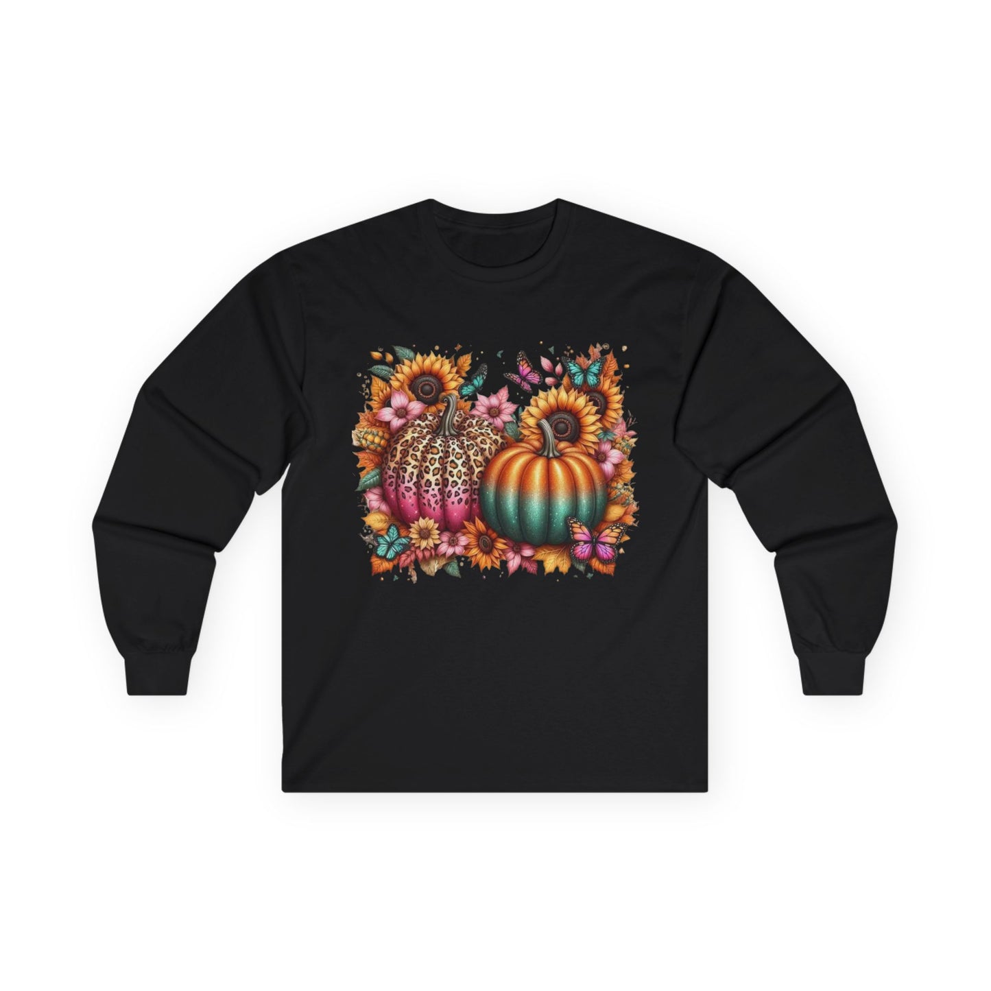 “Wild Bloom Pumpkins” Long Sleeve Tee – Leopard Luxe & Teal Twilight Edition
