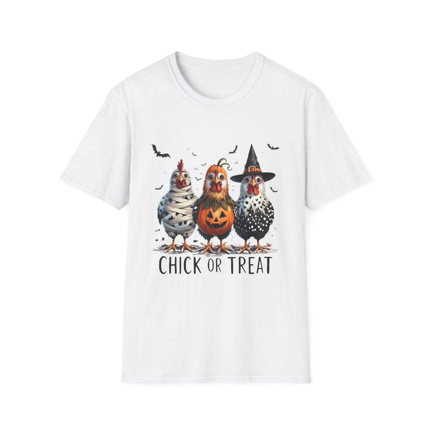 Chick or Treat Softstyle T-Shirt, Trick or Treat Tee, Spooky Halloween Shirt, Sarcastic Chicken Shirt
