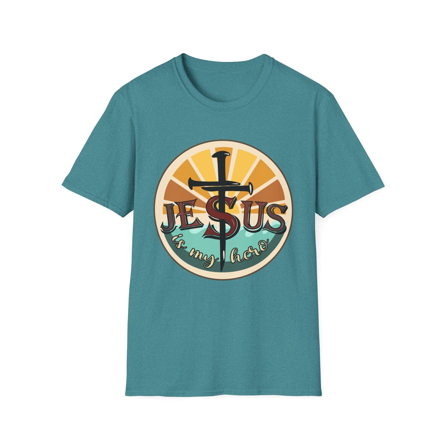 Jesus Is My Hero Tee – Sunburst Cross Edition