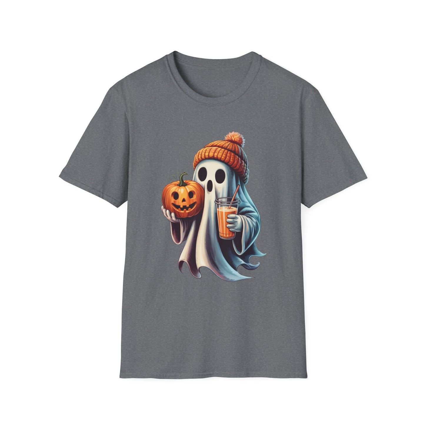 Sip and Boo Unisex Softstyle T-Shirt - Ghostlike Pop-Art Mascot Tee, Halloween Trick-or-Treat Apparel