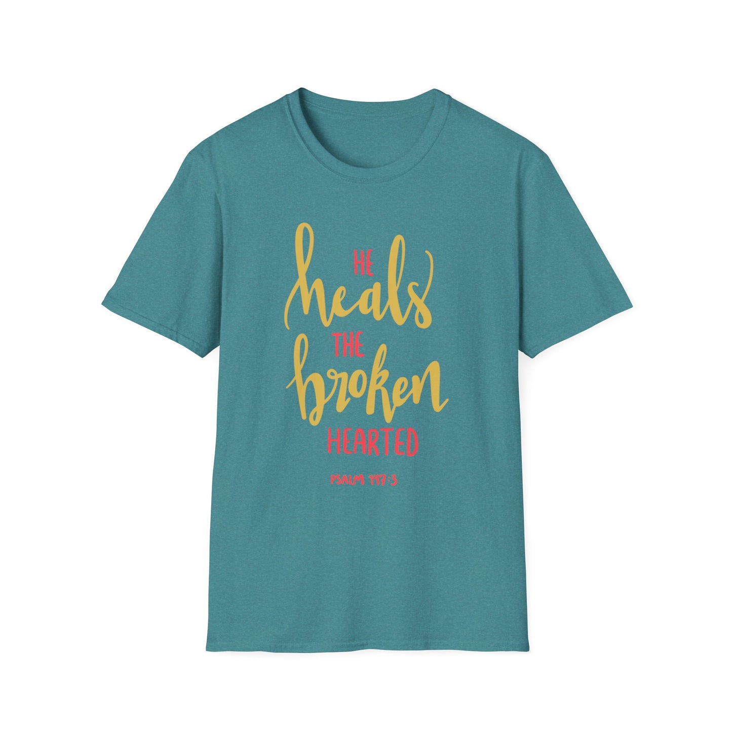 He Heals the Brokenhearted Tee – Psalm 147:3 Comfort Edition