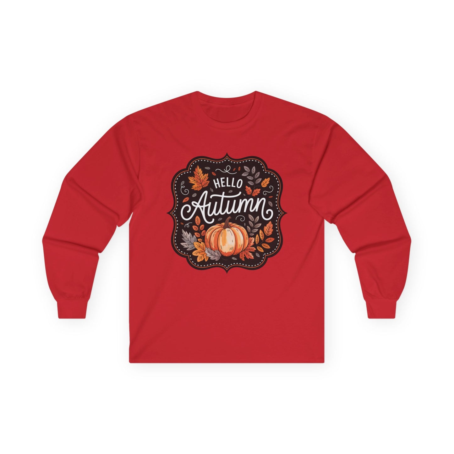 “Hello Autumn” Long Sleeve Tee – Pumpkin & Leaves Edition