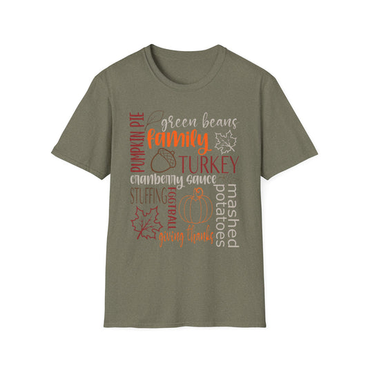 Thanksgiving Word Collage – Feast & Family Edition Short Sleeve Tee