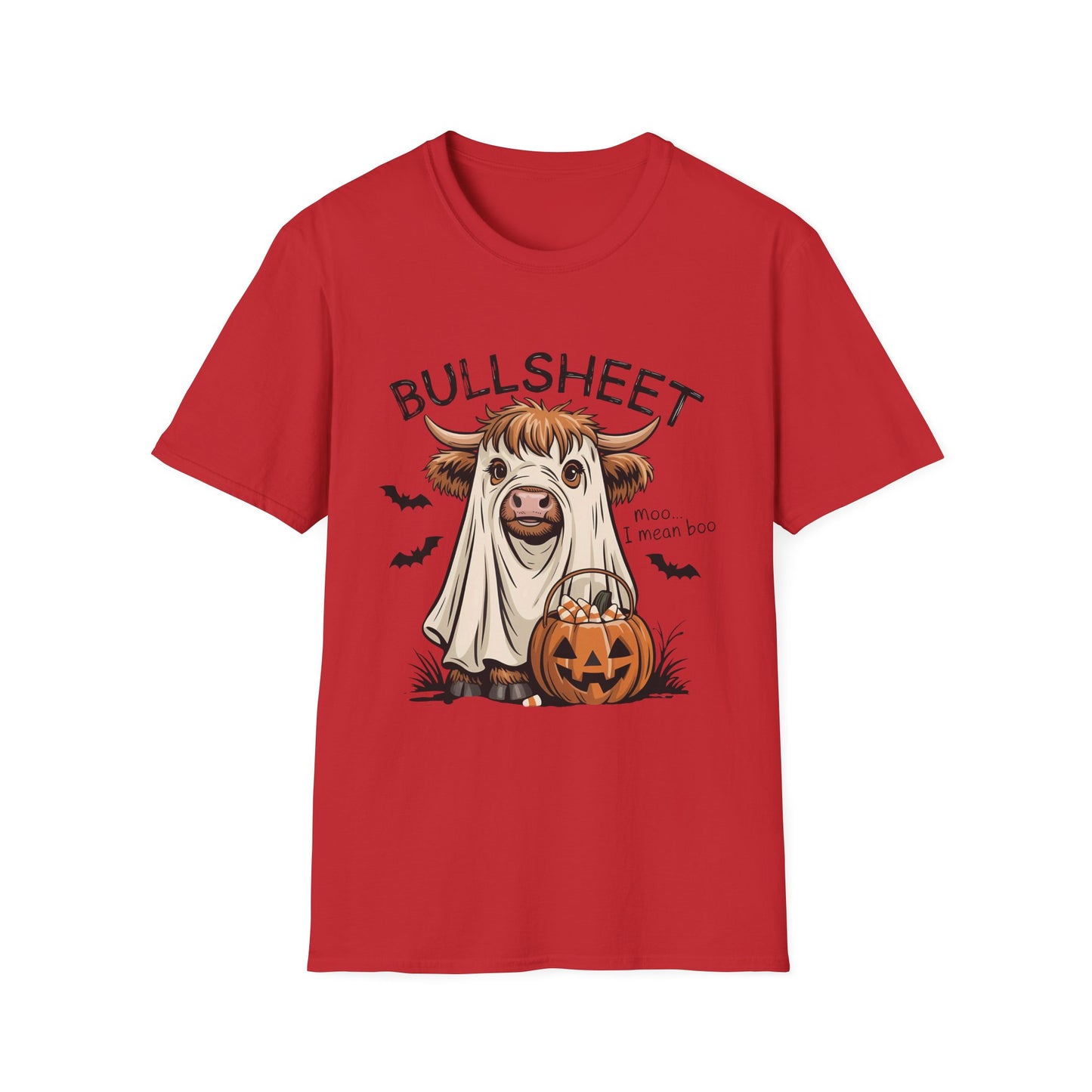 Halloween Bullsheet Cow Softstyle T-Shirt, Trick or Treat Tee, Spooky Halloween Shirt, Sarcastic Cow Shirt