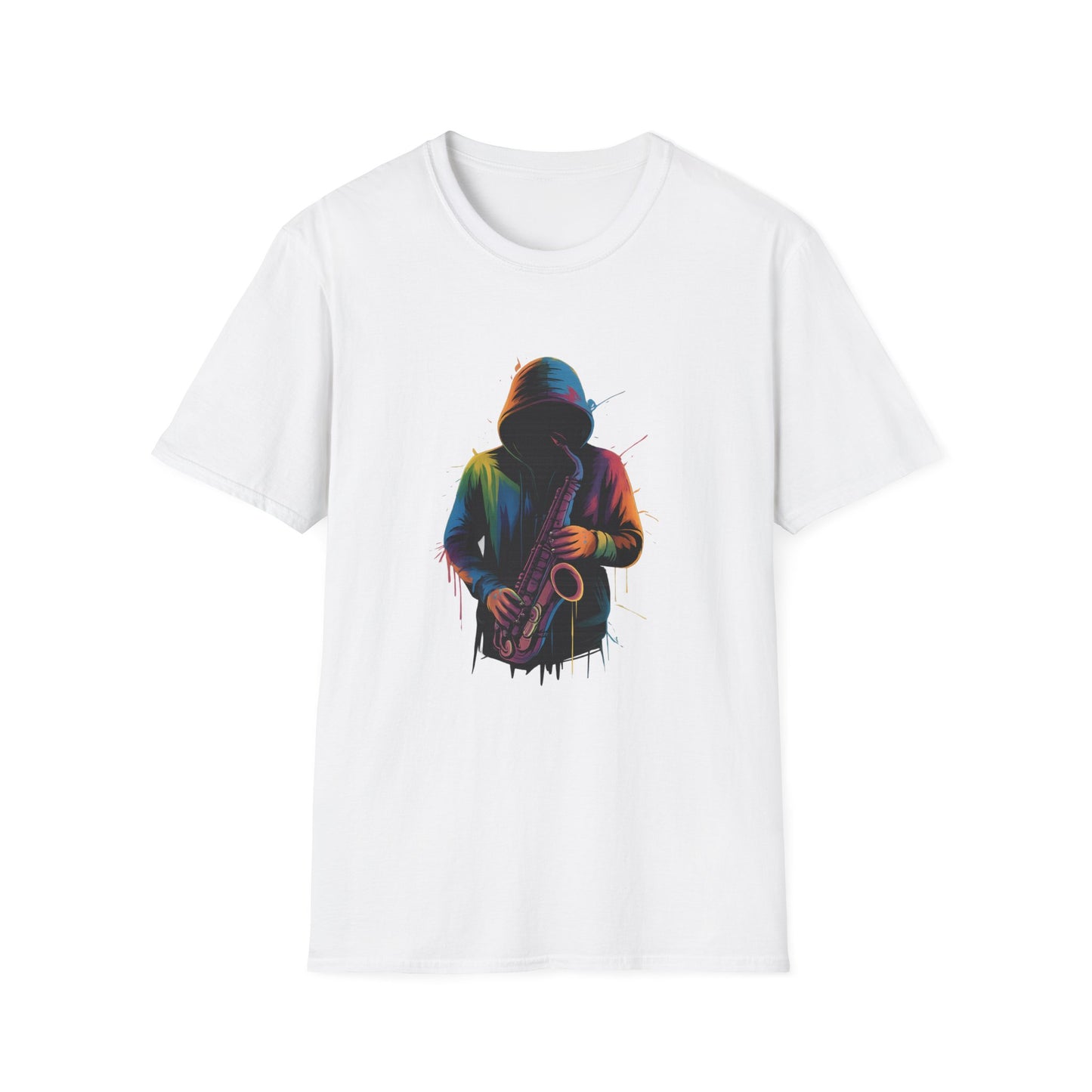 Musician Saxophonist Neon Paint Splatter T-Shirt