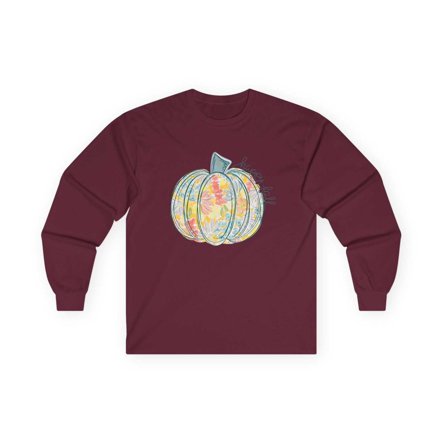 “Happy Fall Floral Pumpkin” Long Sleeve Tee – Bloom & Gourd Edition