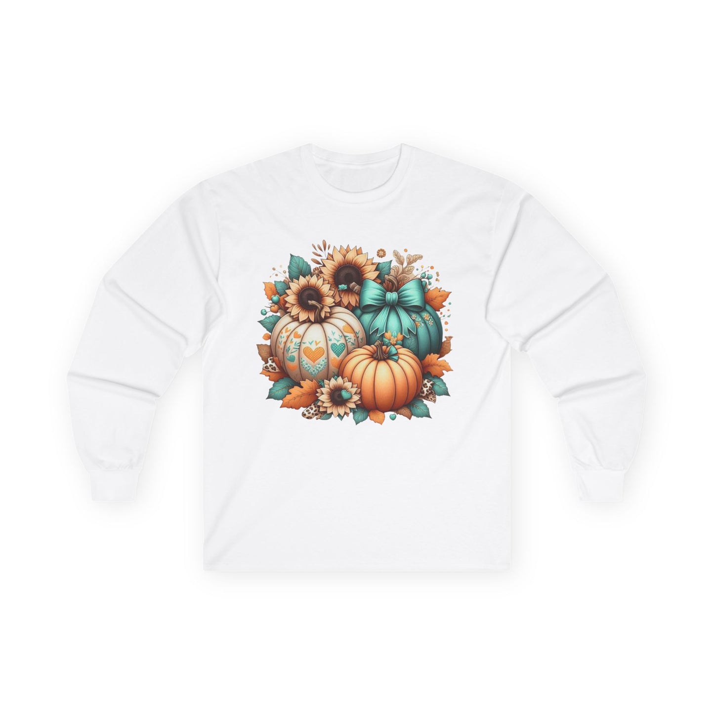 “Harvest Hearts & Bows” Long Sleeve Tee – Pumpkin Trio Edition