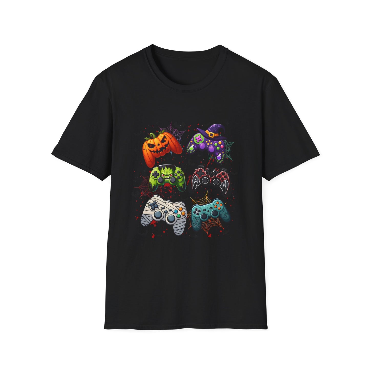Halloween Gamepad T-Shirt, Gamer Tee for Horror Levels, Spooky Season Shirt, Unisex Softstyle Top, Cursed Vibe Controller Costume