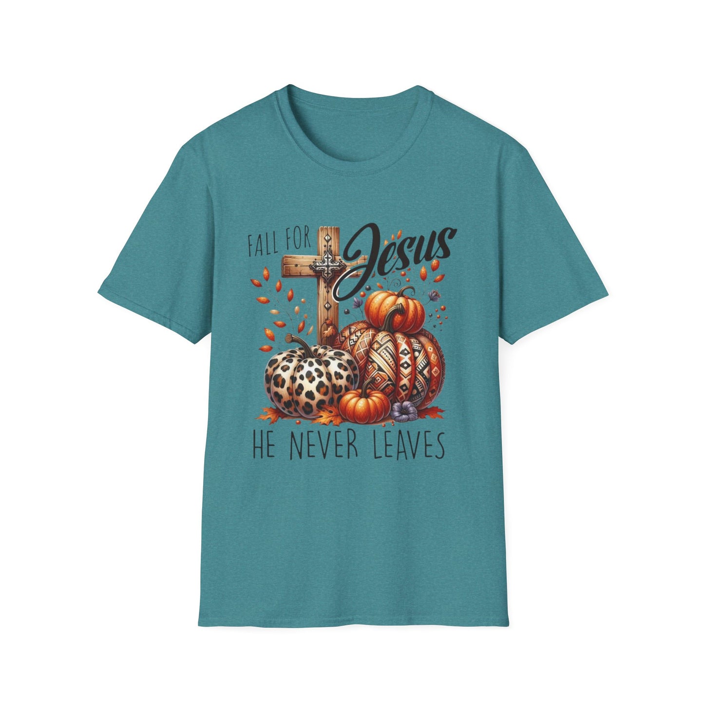 Fall for Jesus – He Never Leaves Short Sleeve Tee