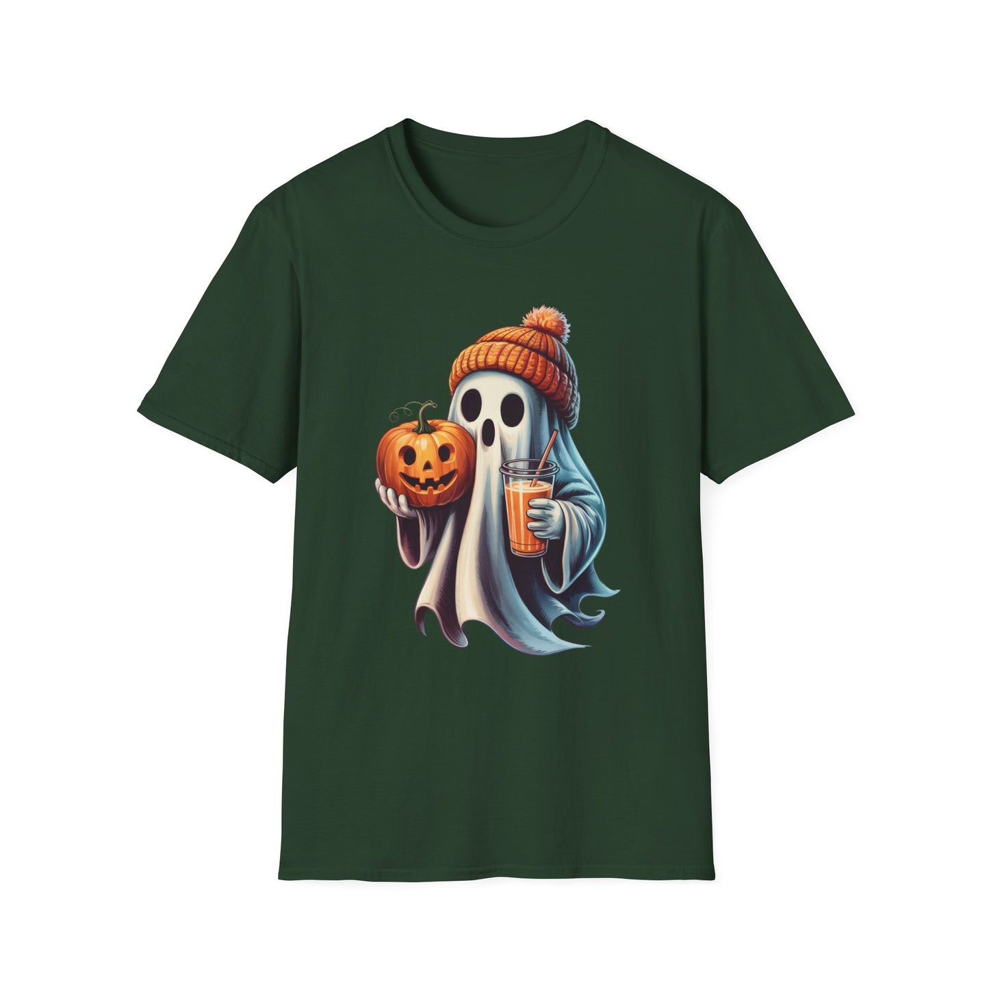 Sip and Boo Unisex Softstyle T-Shirt - Ghostlike Pop-Art Mascot Tee, Halloween Trick-or-Treat Apparel