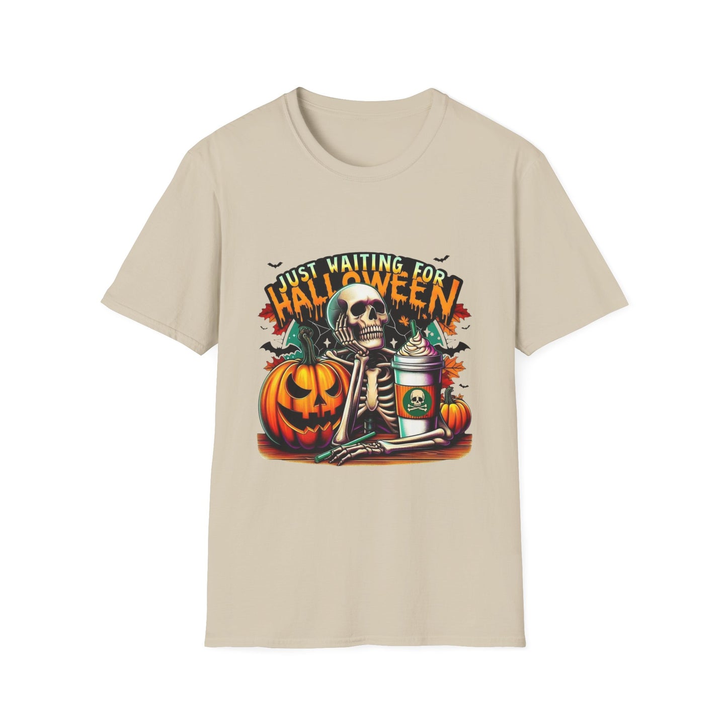 Just Waiting For Halloween Softstyle T-Shirt, Halloween Shirt, Formal Skeleton Shirt, Funny Skeleton Satire Shirt