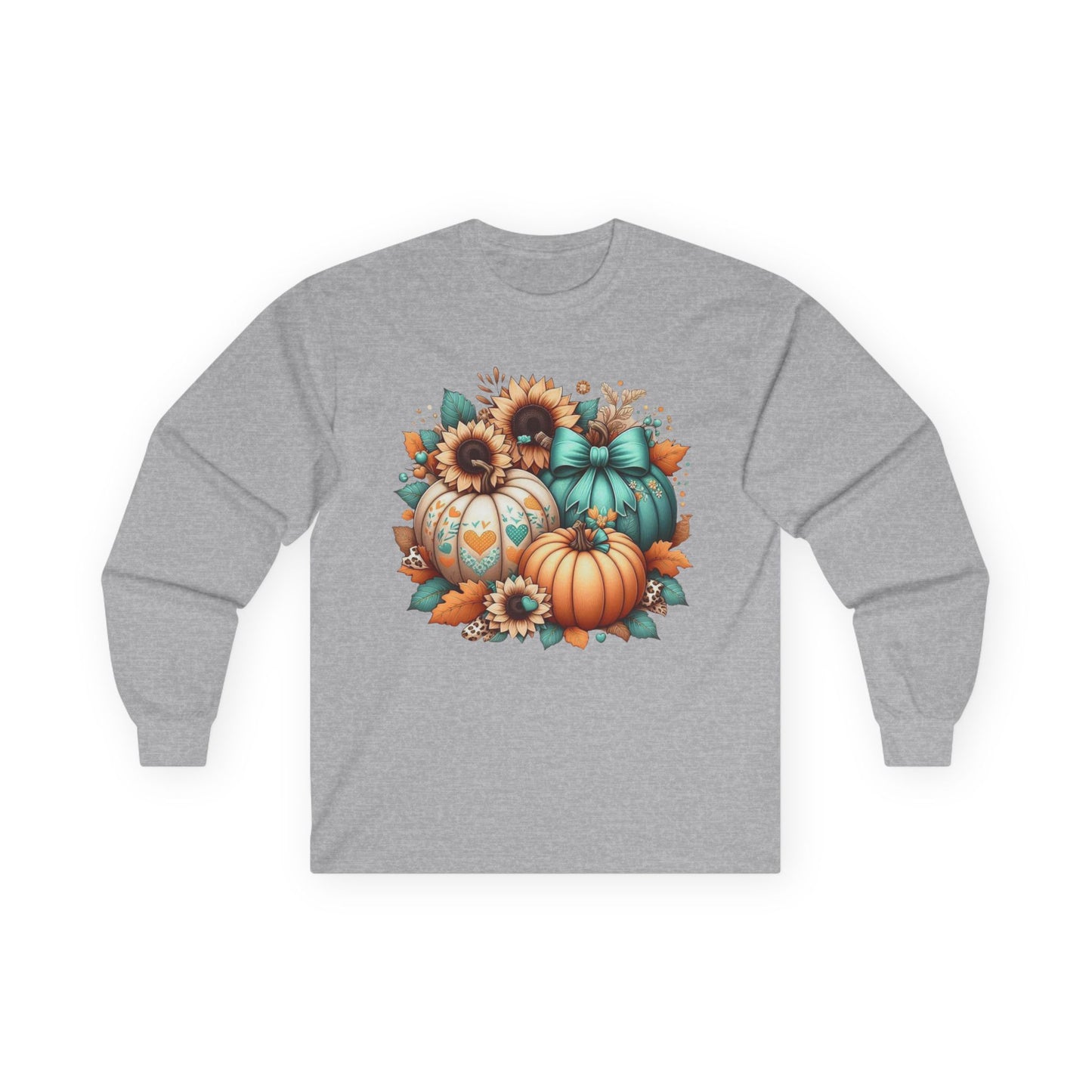 “Harvest Hearts & Bows” Long Sleeve Tee – Pumpkin Trio Edition