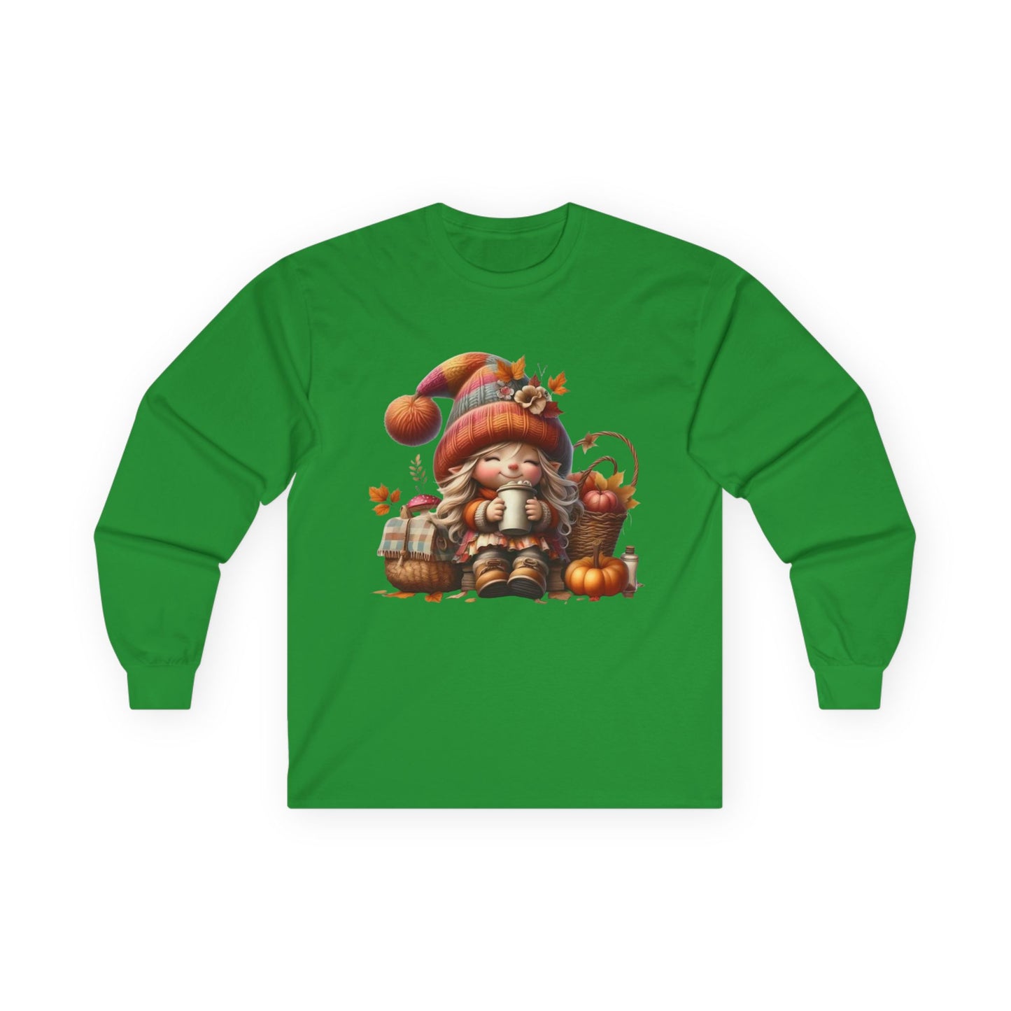 “Cozy Cup Gnome” Long Sleeve Tee – Autumn Hearth Edition