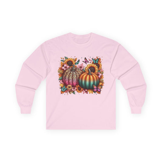 “Wild Bloom Pumpkins” Long Sleeve Tee – Leopard Luxe & Teal Twilight Edition