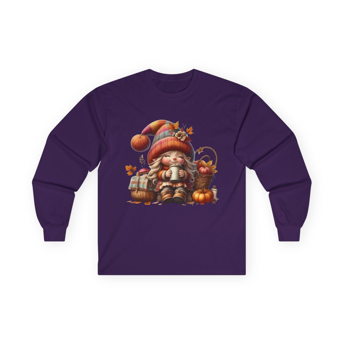 “Cozy Cup Gnome” Long Sleeve Tee – Autumn Hearth Edition