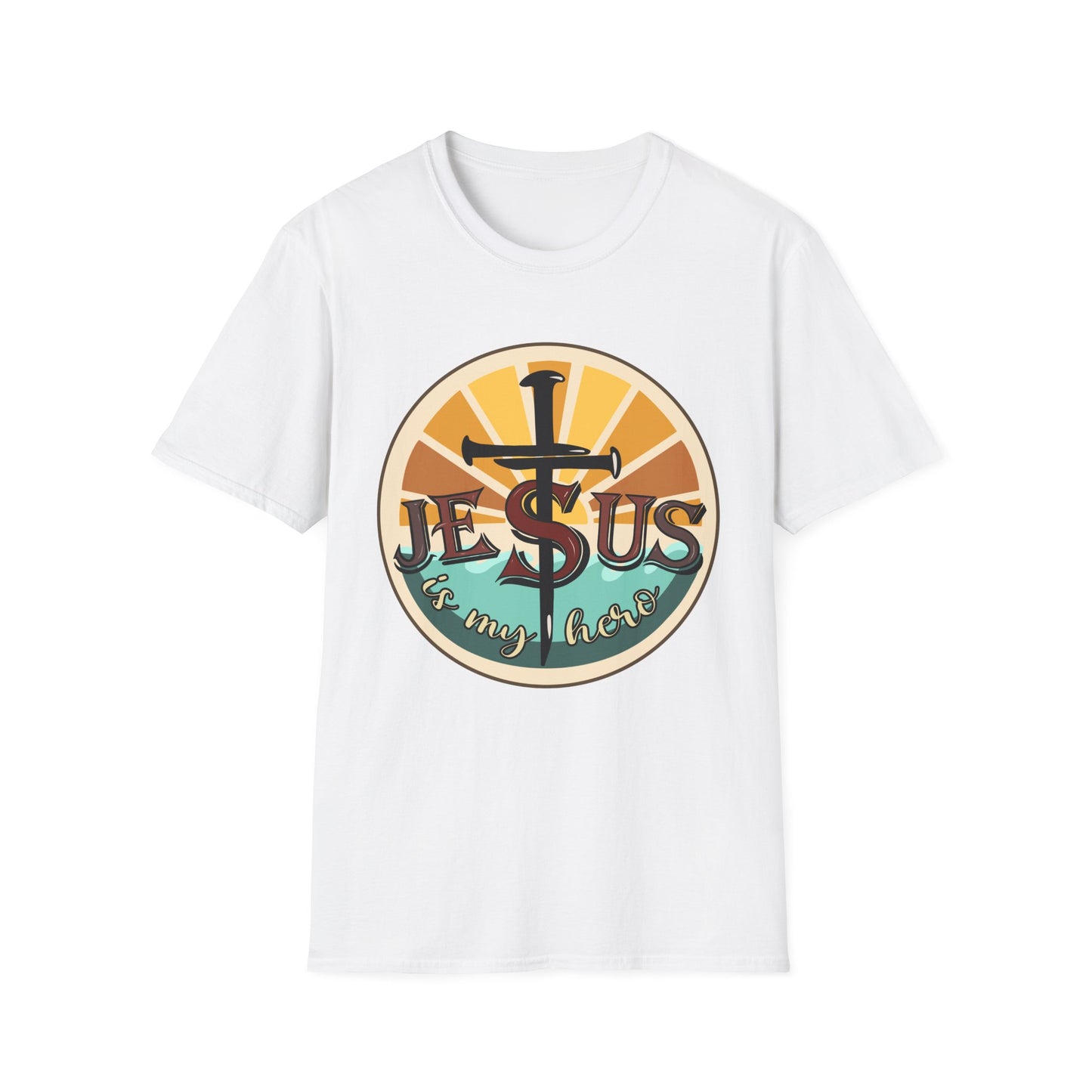 Jesus Is My Hero Tee – Sunburst Cross Edition
