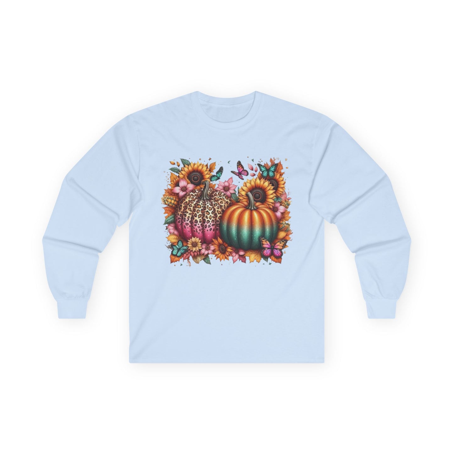 “Wild Bloom Pumpkins” Long Sleeve Tee – Leopard Luxe & Teal Twilight Edition