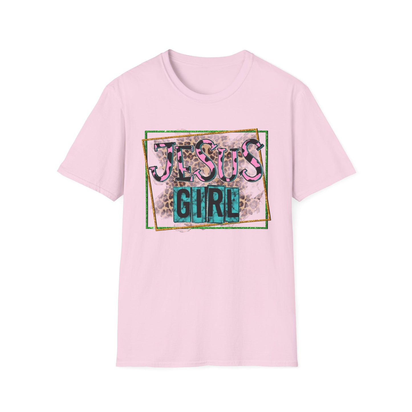 Jesus Girl Leopard Glitter Tee – Faith Meets Fierce