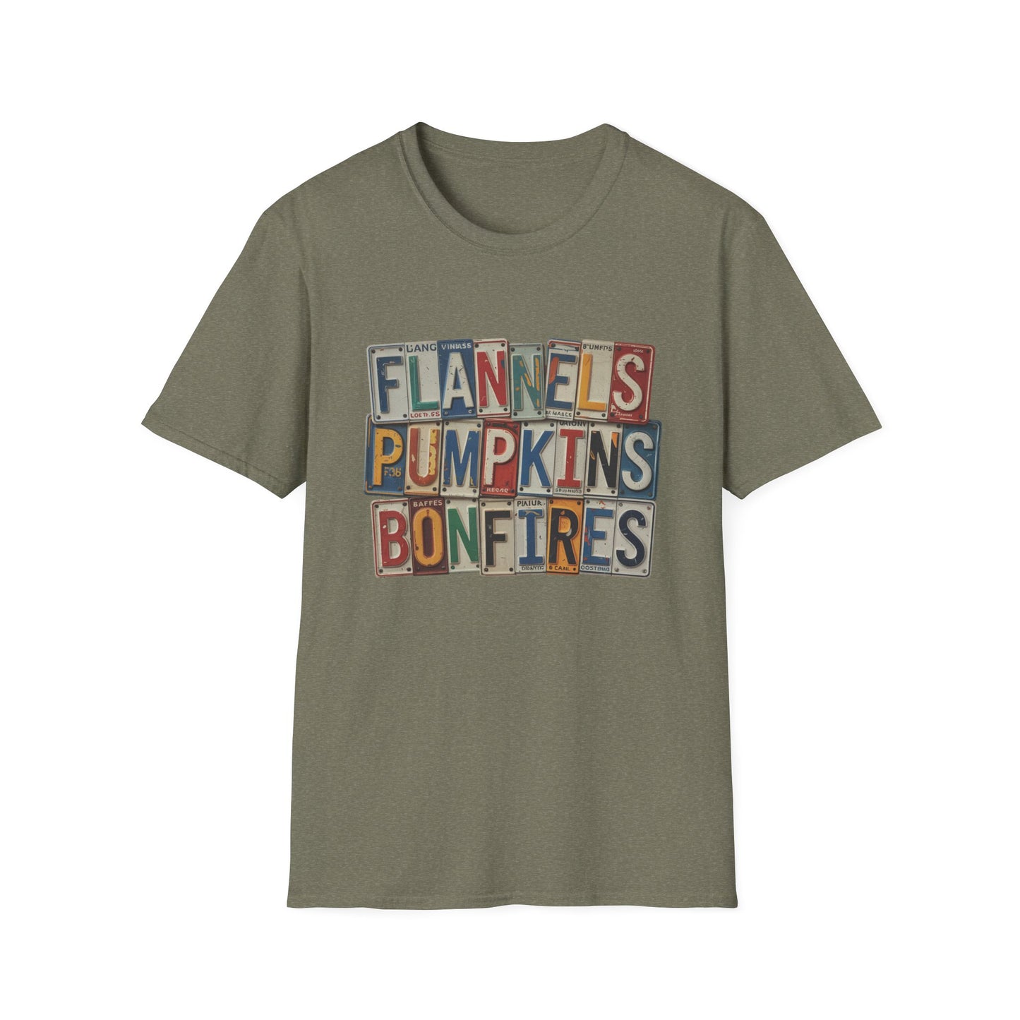 “Flannels, Pumpkins & Bonfires” Tee – License Plate Layers Edition