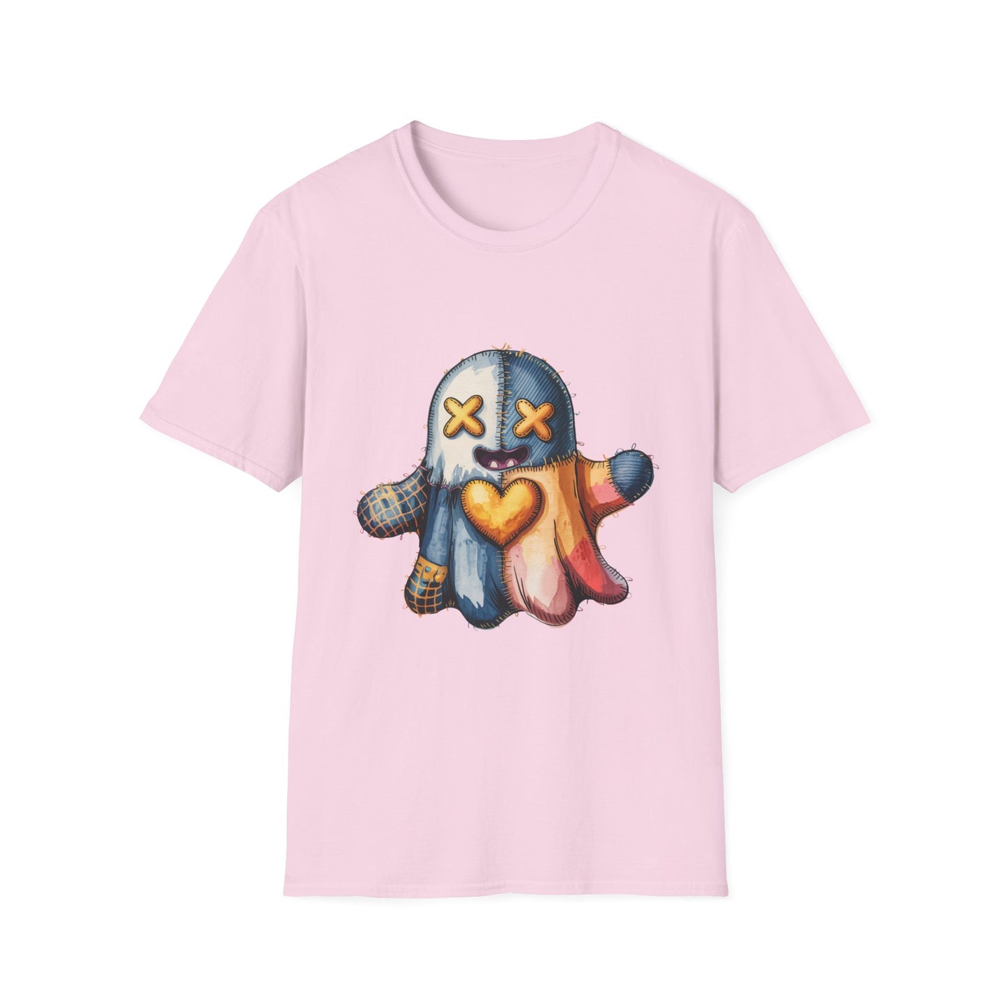 Spooky Plush Character Unisex Softstyle T-Shirt - Ghostlike Pop-Art Mascot Tee, Halloween Trick-or-Treat Apparel, Stitched Style Shirt,