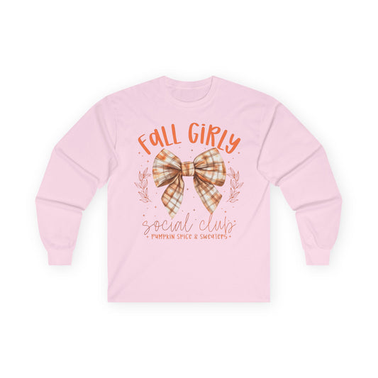 “Fall Girly Social Club” Long Sleeve Tee – Pumpkin Spice & Sweaters Edition