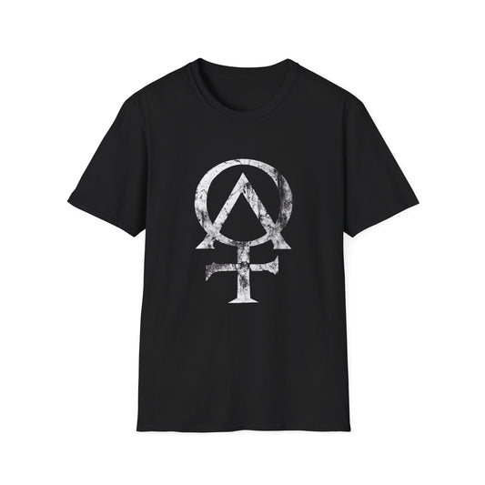 Alpha and Omega Distressed Christian Cross Emblem Tee