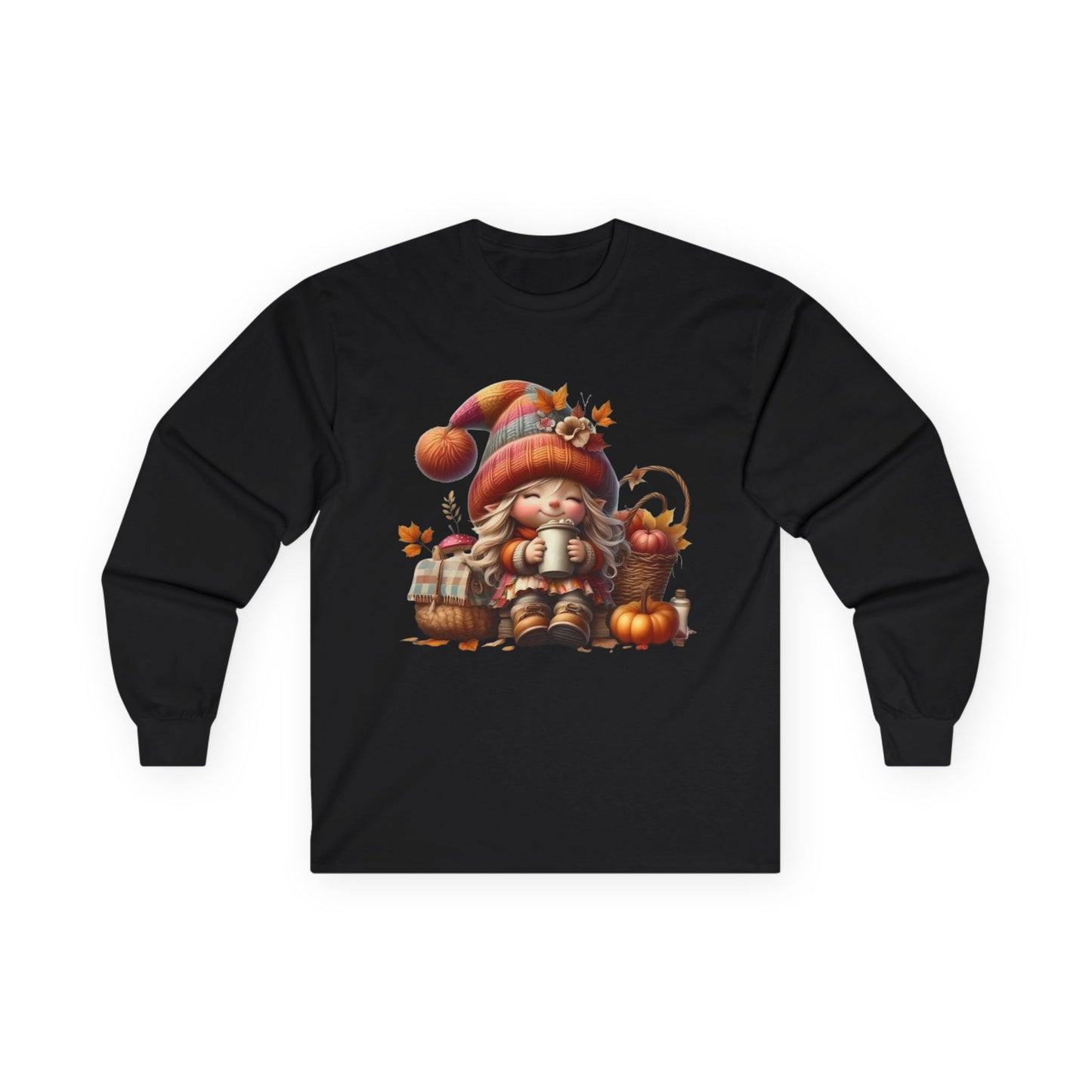 “Cozy Cup Gnome” Long Sleeve Tee – Autumn Hearth Edition