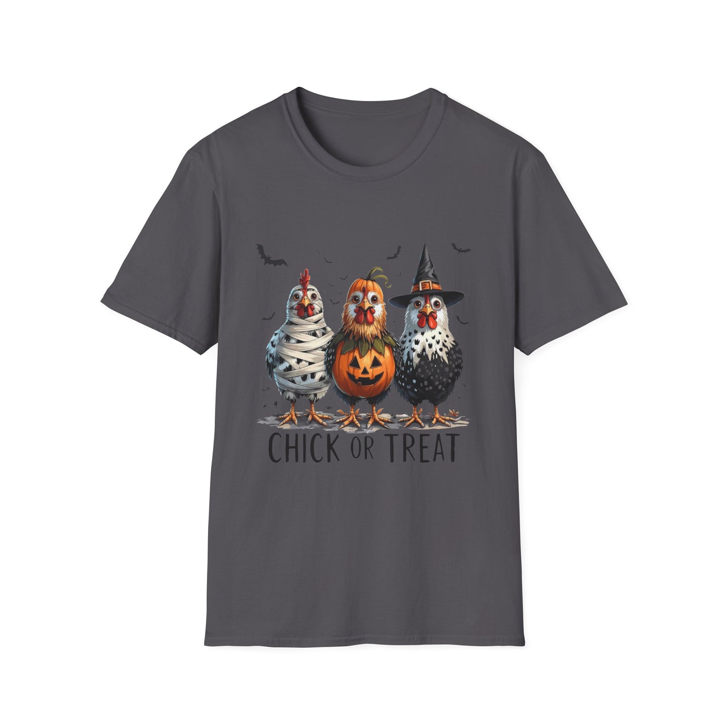 Chick or Treat Softstyle T-Shirt, Trick or Treat Tee, Spooky Halloween Shirt, Sarcastic Chicken Shirt