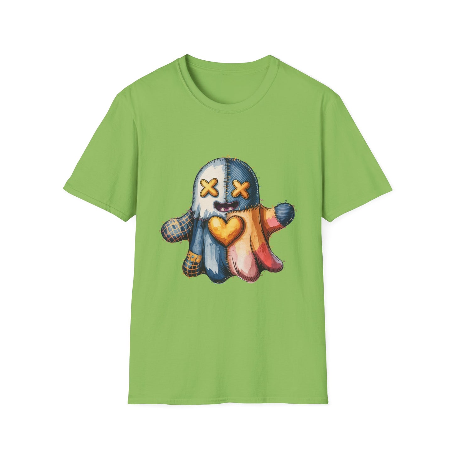 Spooky Plush Character Unisex Softstyle T-Shirt - Ghostlike Pop-Art Mascot Tee, Halloween Trick-or-Treat Apparel, Stitched Style Shirt,