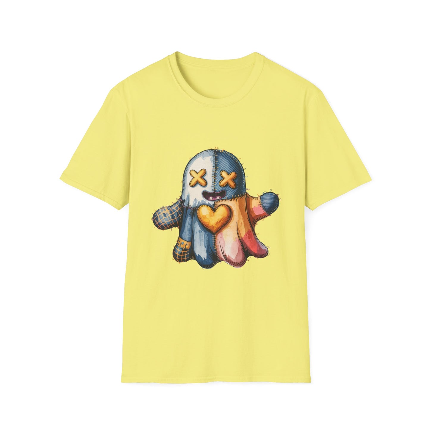 Spooky Plush Character Unisex Softstyle T-Shirt - Ghostlike Pop-Art Mascot Tee, Halloween Trick-or-Treat Apparel, Stitched Style Shirt,