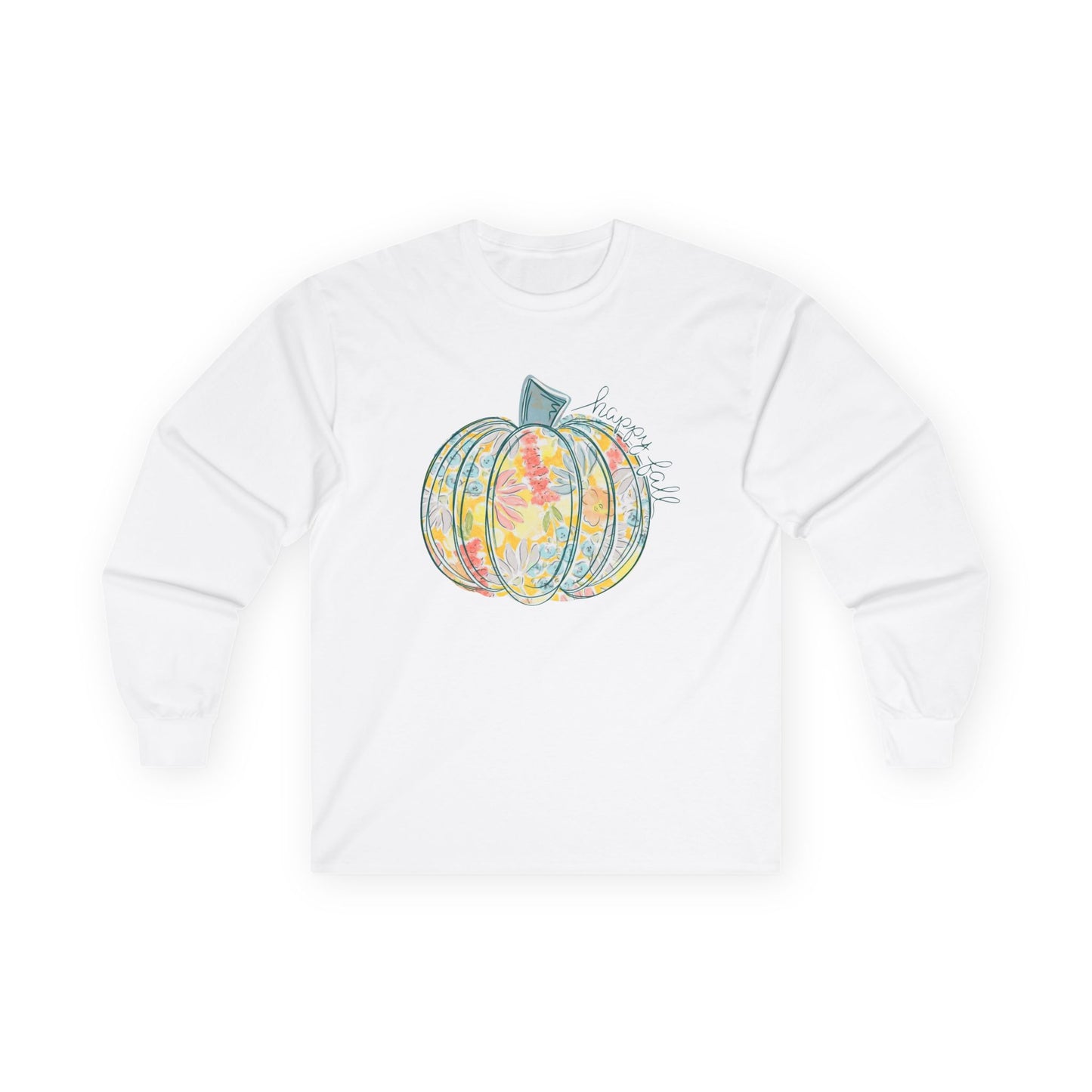 “Happy Fall Floral Pumpkin” Long Sleeve Tee – Bloom & Gourd Edition