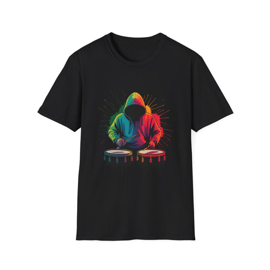 Neon Musician Drummer Paint Splatter T-Shirt