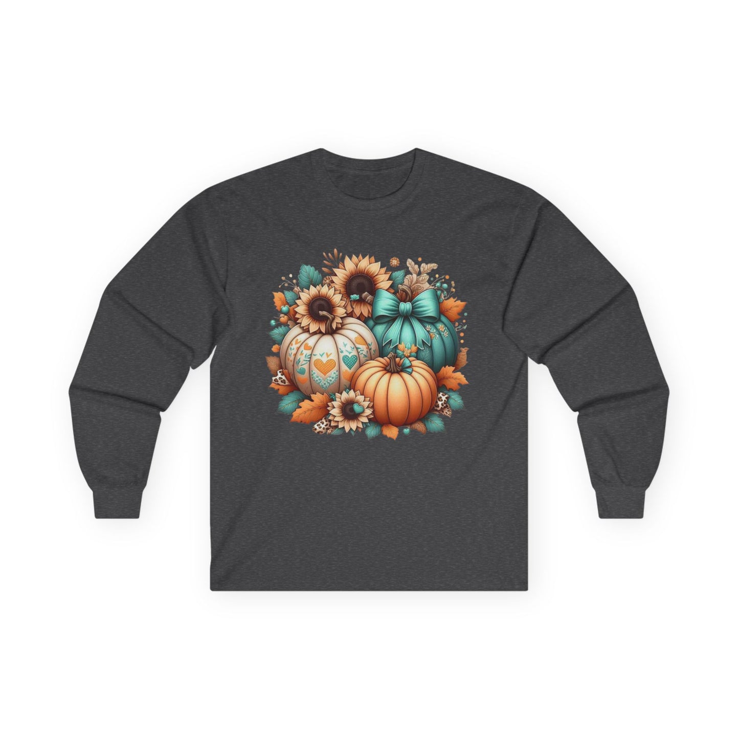 “Harvest Hearts & Bows” Long Sleeve Tee – Pumpkin Trio Edition